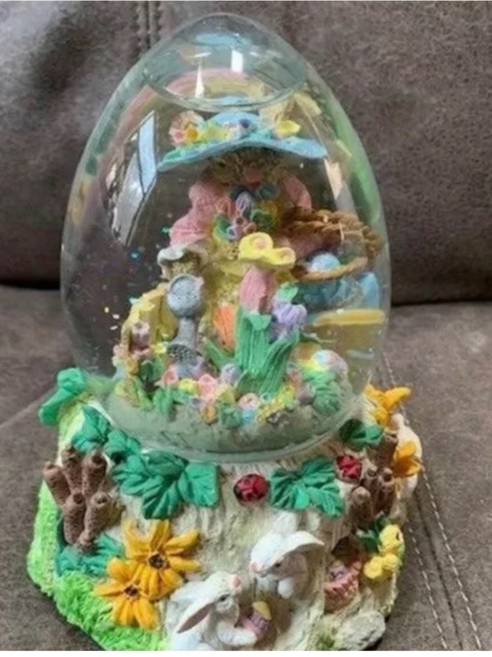 Pastel Easter Bunny Egg Snow Globe - Home Holiday Decor